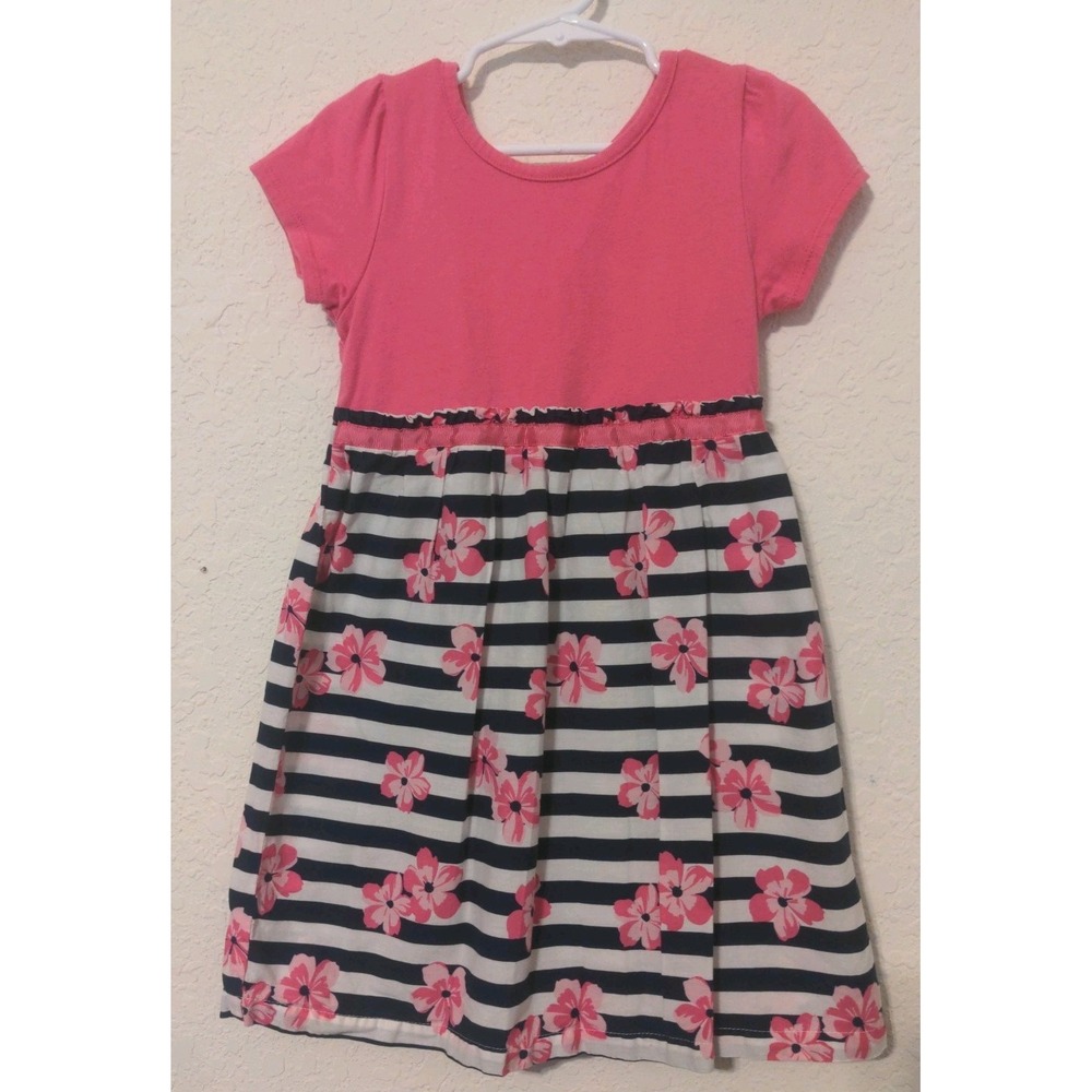 Healthtex Toddler Girls Floral Pink & Blue Short Sleeve Dress. Size 5T